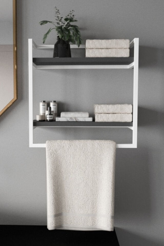 Havluluk Çift Katlı Raflı Modern Metal Çerçeveli