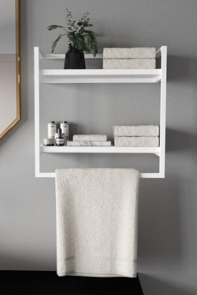 Havluluk Çift Katlı Raflı Modern Metal Çerçeveli