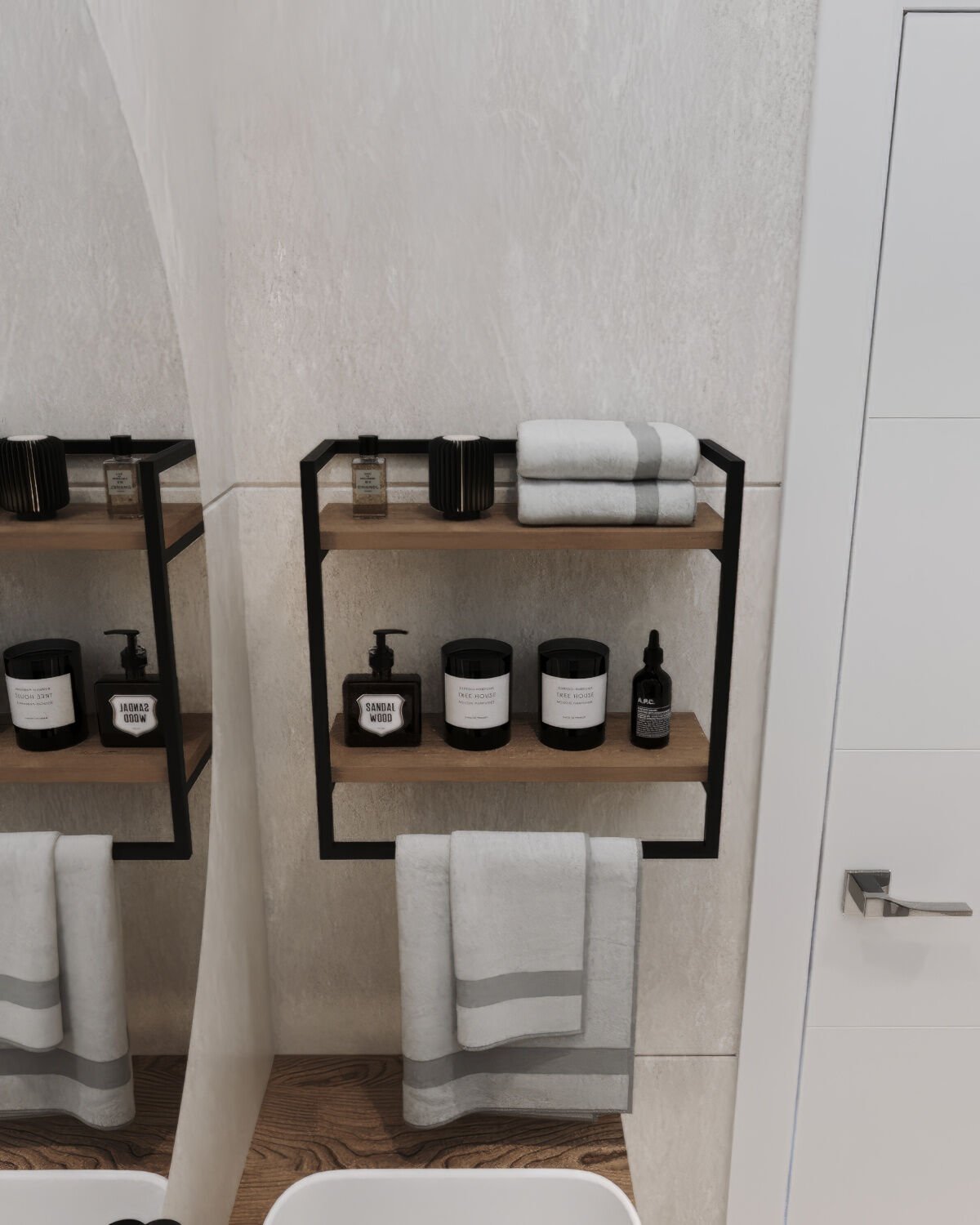 Havluluk Çift Katlı Raflı Modern Metal Çerçeveli