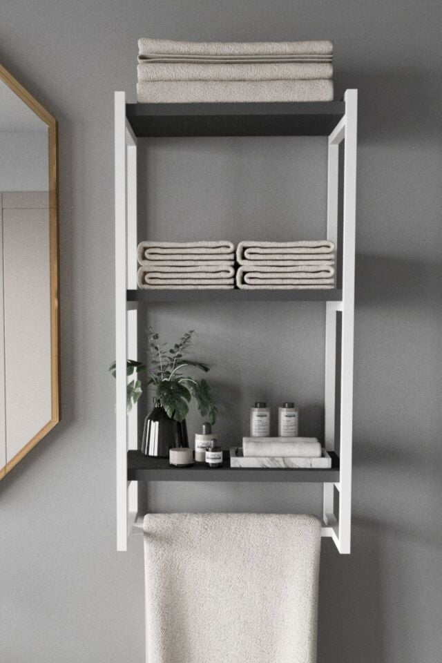 3 Katlı Metal Raf Havluluk Kitaplık Aksesuar Rafı