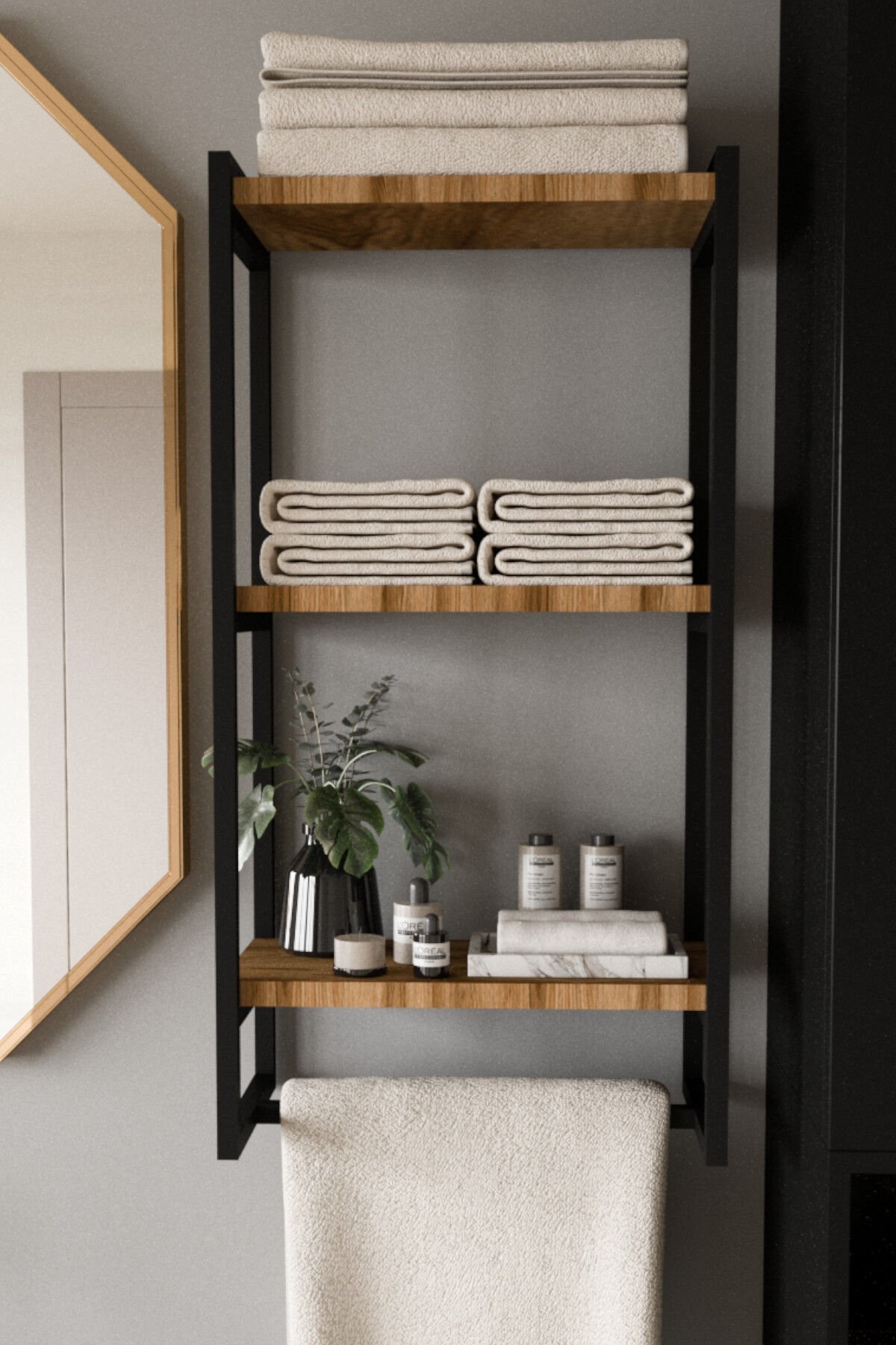 3 Katlı Metal Raf Havluluk Kitaplık Aksesuar Rafı