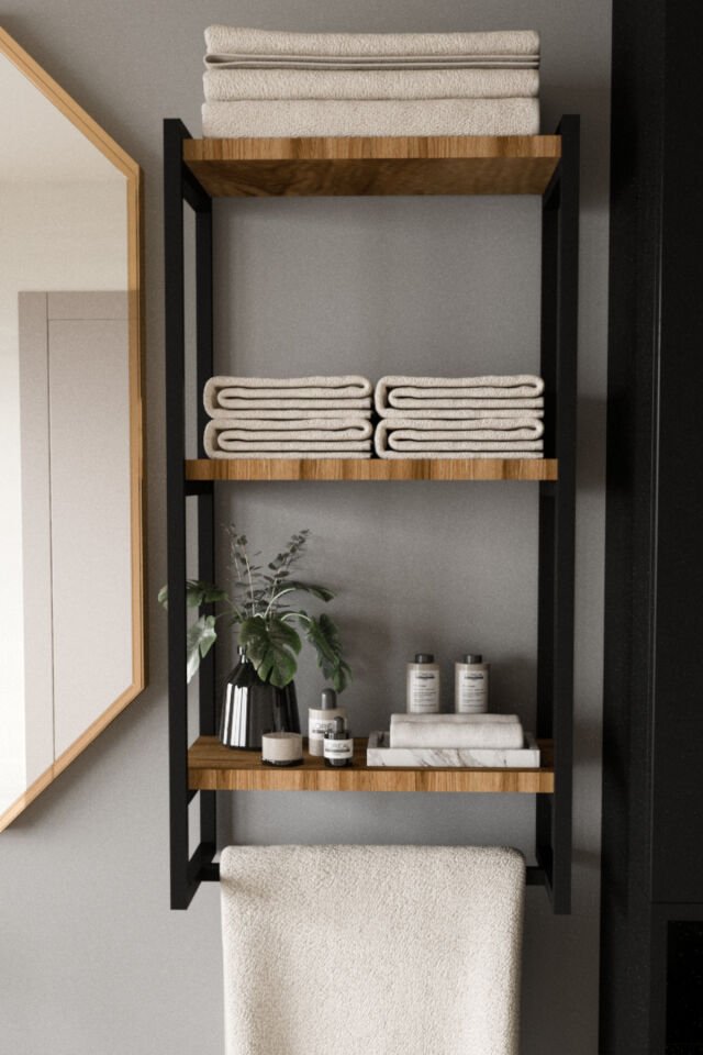 3 Katlı Metal Raf Havluluk Kitaplık Aksesuar Rafı