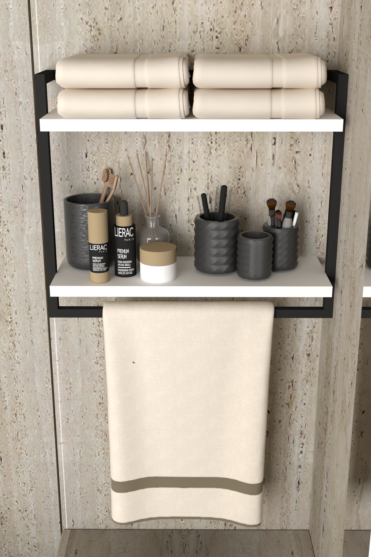 Çift Katlı Raflı Havluluk Geniş Raf Aralığı