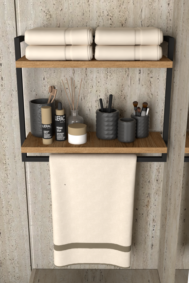 Çift Katlı Raflı Havluluk Geniş Raf Aralığı