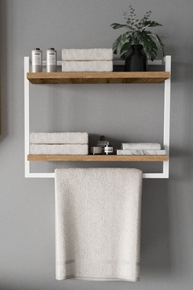 Çift Katlı Raflı Havluluk Geniş Raf Aralığı