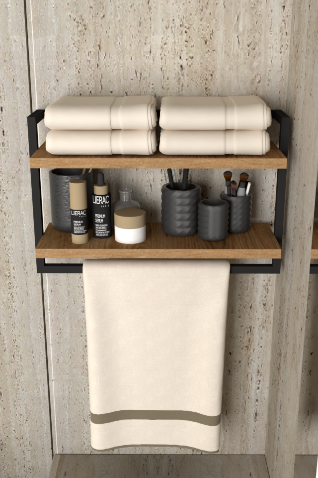 Havluluk Çift Katlı Raflı Havlu Askısı