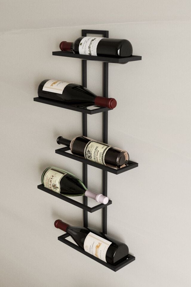 5 Şişelik Şaraplık Modern Duvar Tipi Metal Şarap Rafı – Şık ve Dayanıklı Tasarım
