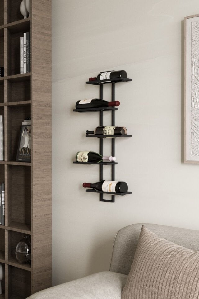 5 Şişelik Şaraplık Modern Duvar Tipi Metal Şarap Rafı – Şık ve Dayanıklı Tasarım