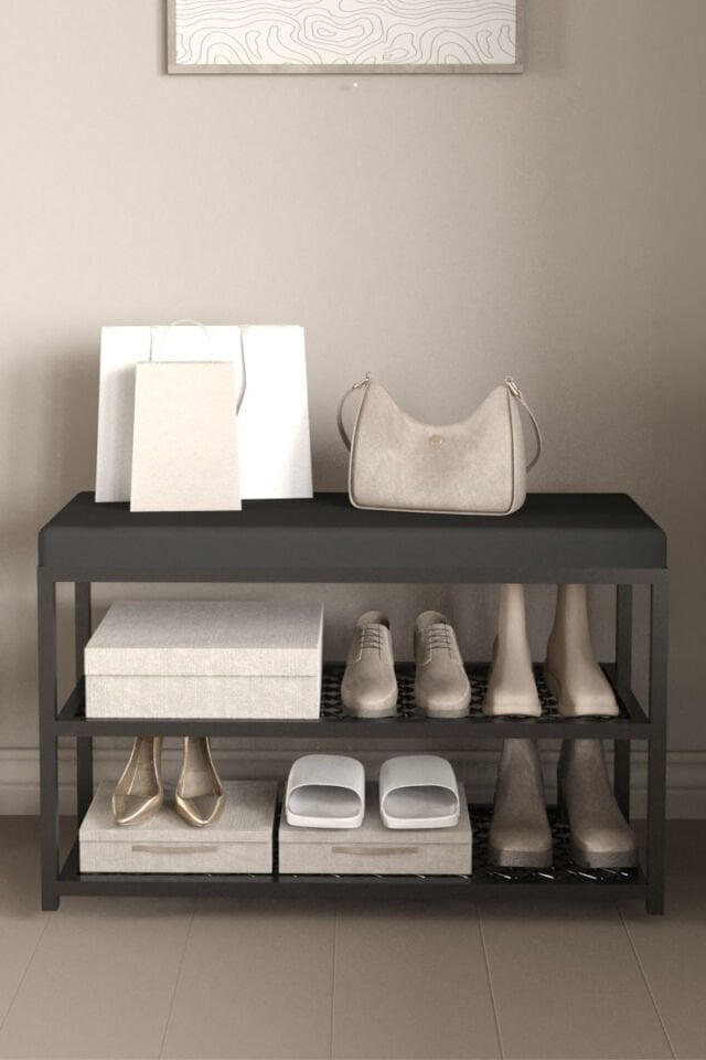 Minderli Puflu Metal Ayakkabılık Benç