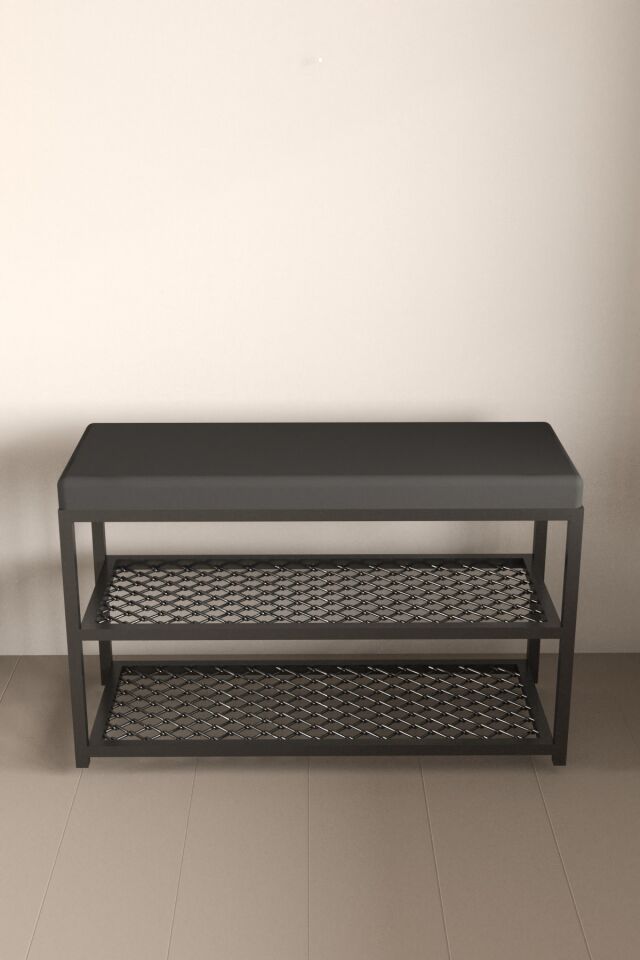 Minderli Puflu Metal Ayakkabılık Benç