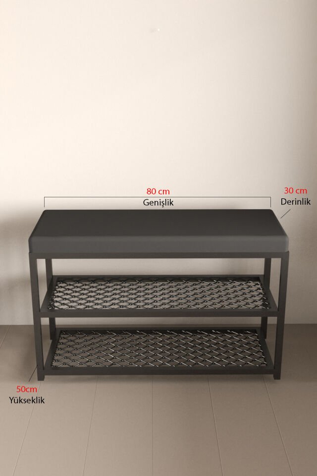 Minderli Puflu Metal Ayakkabılık Benç