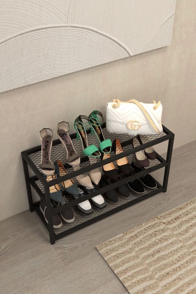 Ayakkabılık Geniş Metal Modern Tasarım 3 Katlı Ayakkabı Rafı Dolabı Açık Vestiyer