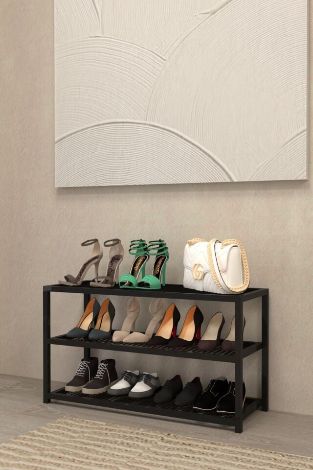 Ayakkabılık Geniş Metal Modern Tasarım 3 Katlı Ayakkabı Rafı Dolabı Açık Vestiyer