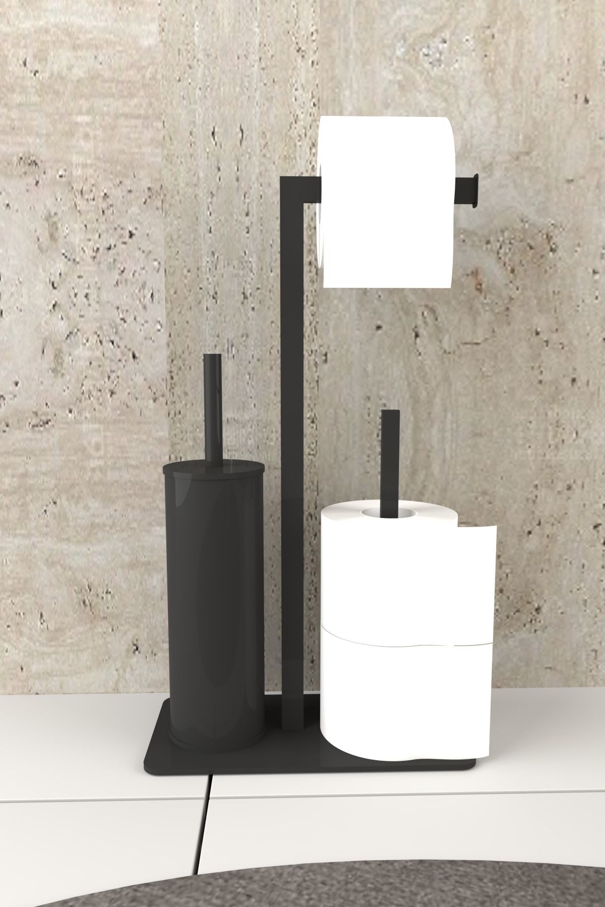 Tuvalet Kağıtlığı Yedekli Fırçalı Tasarım