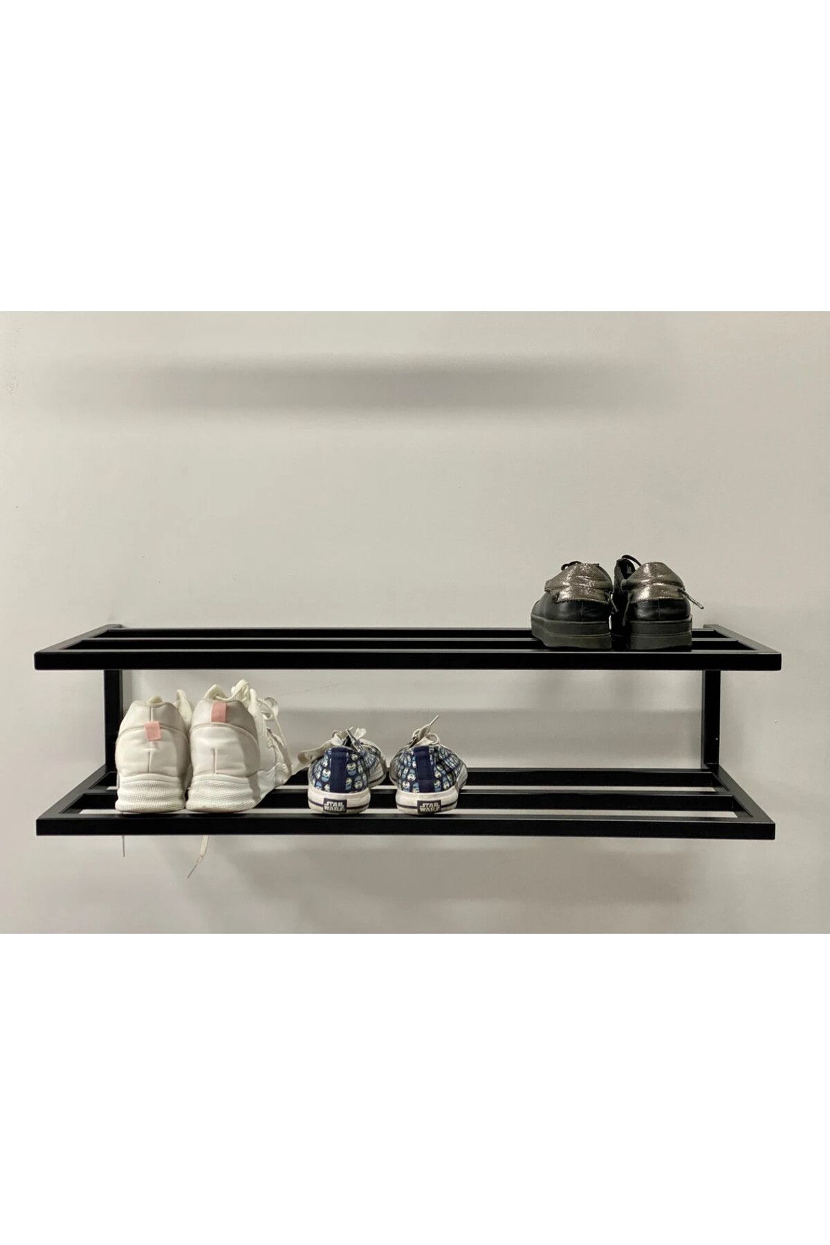 Duvara Monte 2 Katlı Metal Ayakkabılık – Modern ve Dayanıklı Ayakkabı Rafı (90x25x20 cm)