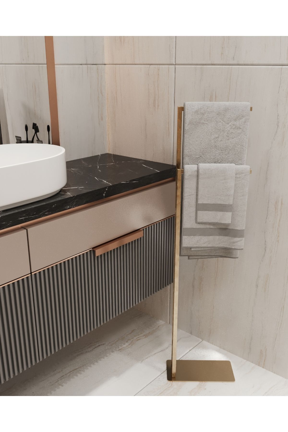 Metal Ayaklı Havluluk Kağıt Havlu Askısı Gold