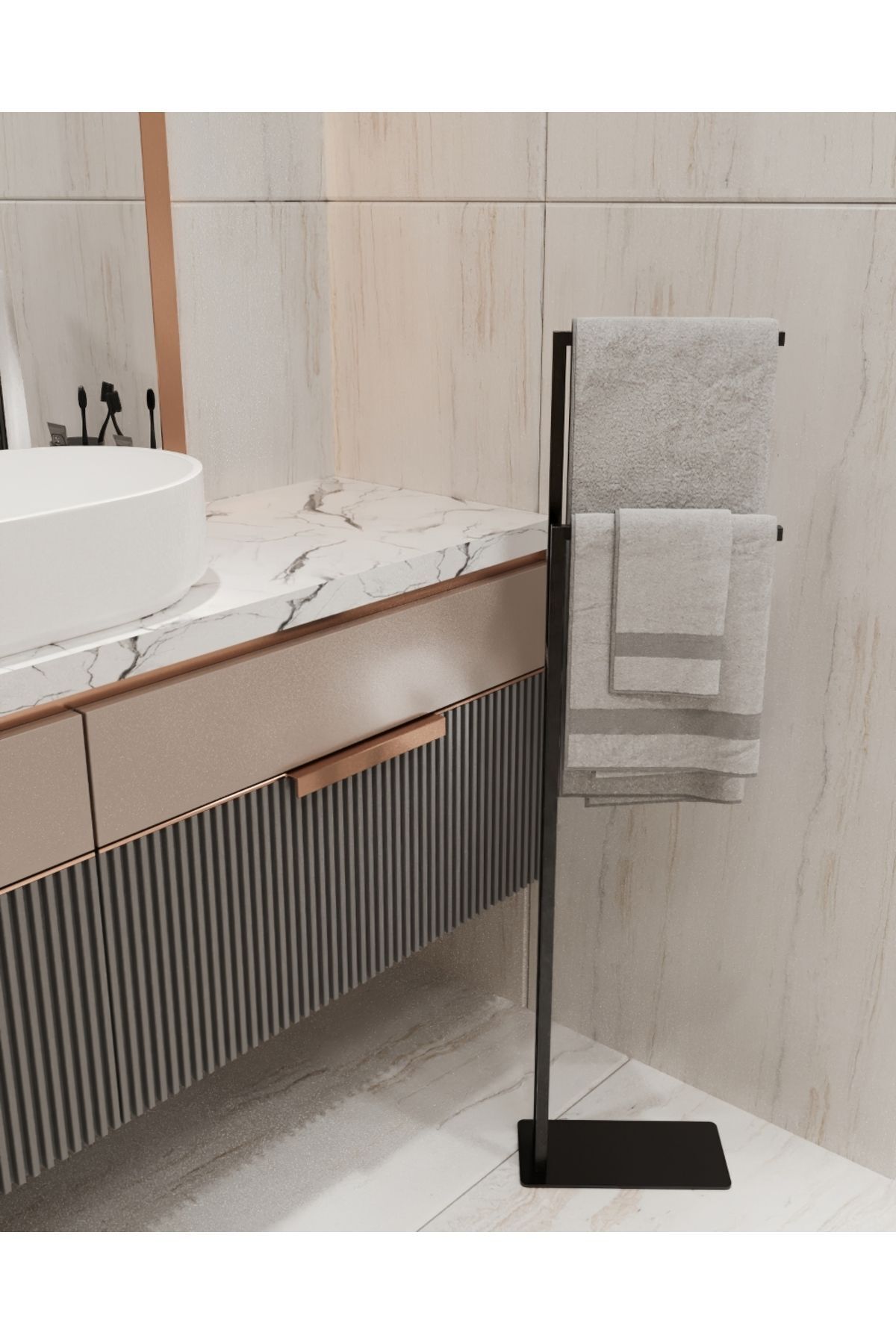 Metal Ayaklı Havluluk Kağıt Havlu Askısı Siyah