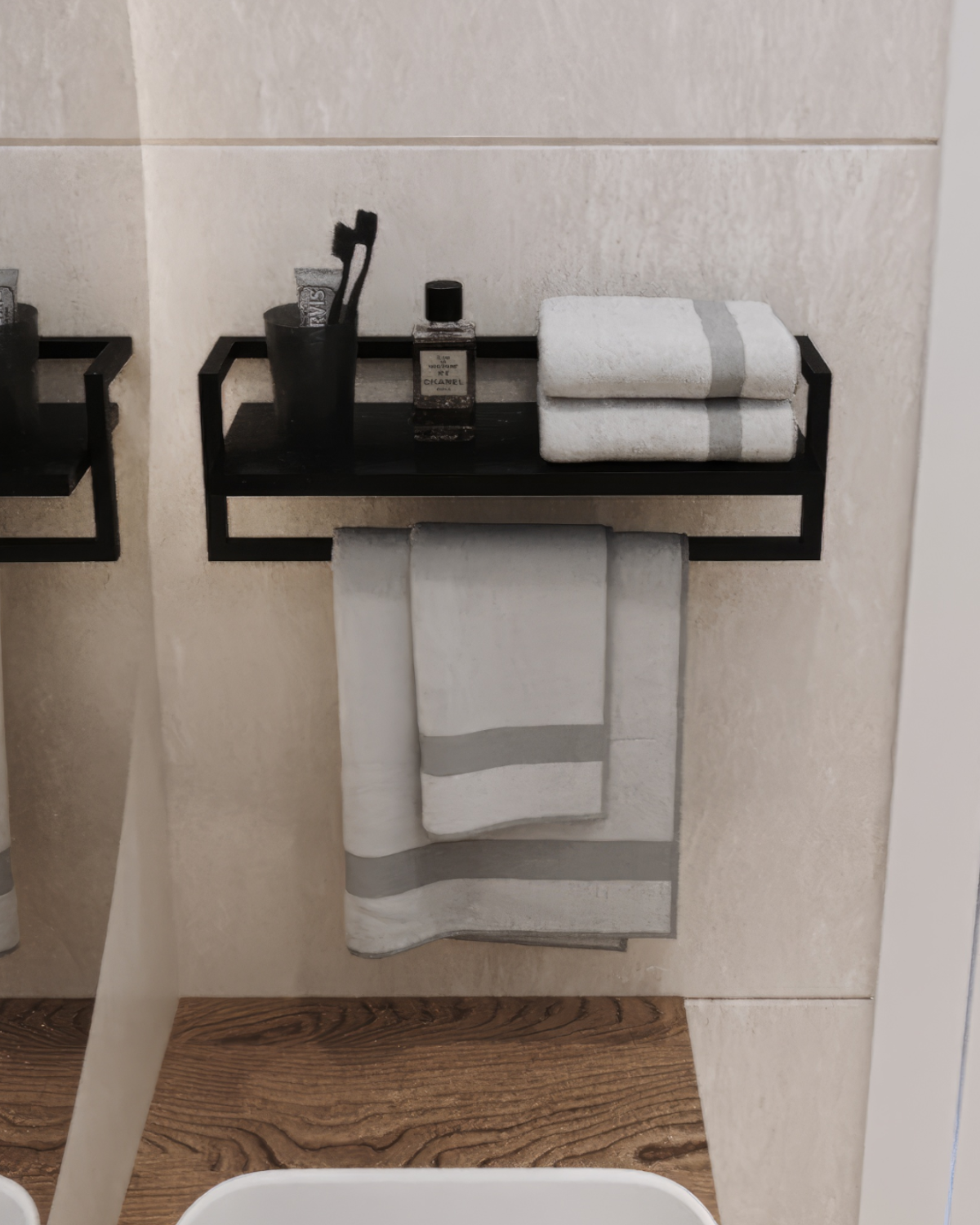 Havluluk Raflı Modern Havlu Askısı Siyah - Siyah