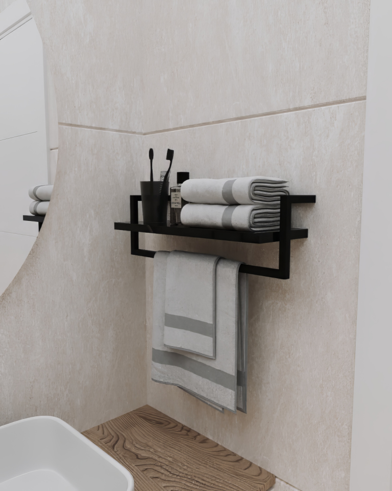 Havluluk Raflı Modern Havlu Askısı Siyah - Siyah