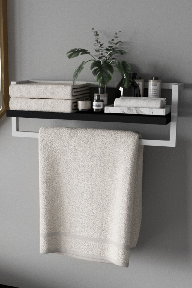 Havluluk Raflı Modern Havlu Askısı Beyaz - Siyah