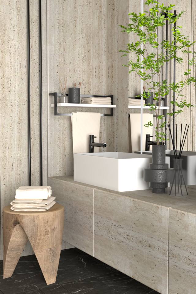 Havluluk Raflı Modern Havlu Askısı Siyah - Beyaz