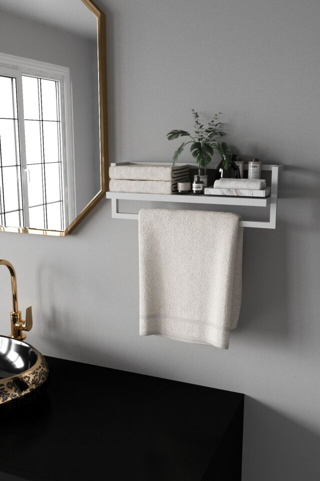 Havluluk Raflı Modern Havlu Askısı Beyaz - Beyaz