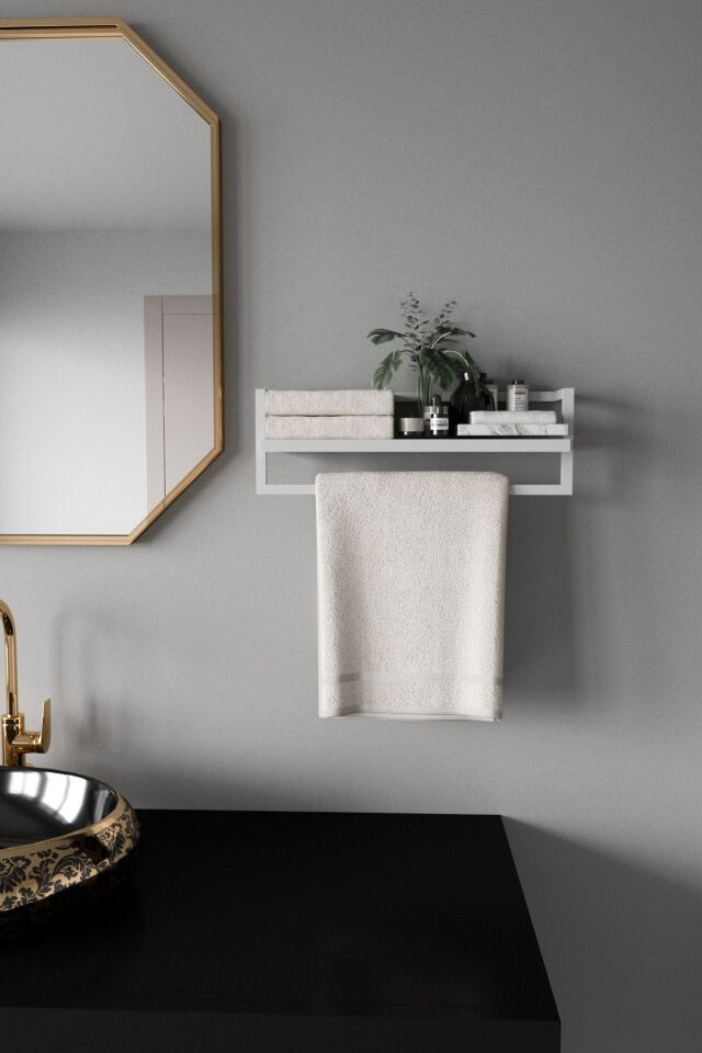 Havluluk Raflı Modern Havlu Askısı Beyaz - Beyaz