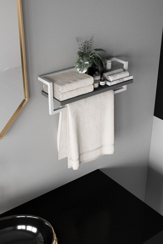 Havluluk Raflı Modern Havlu Askısı Beyaz - Antrasit