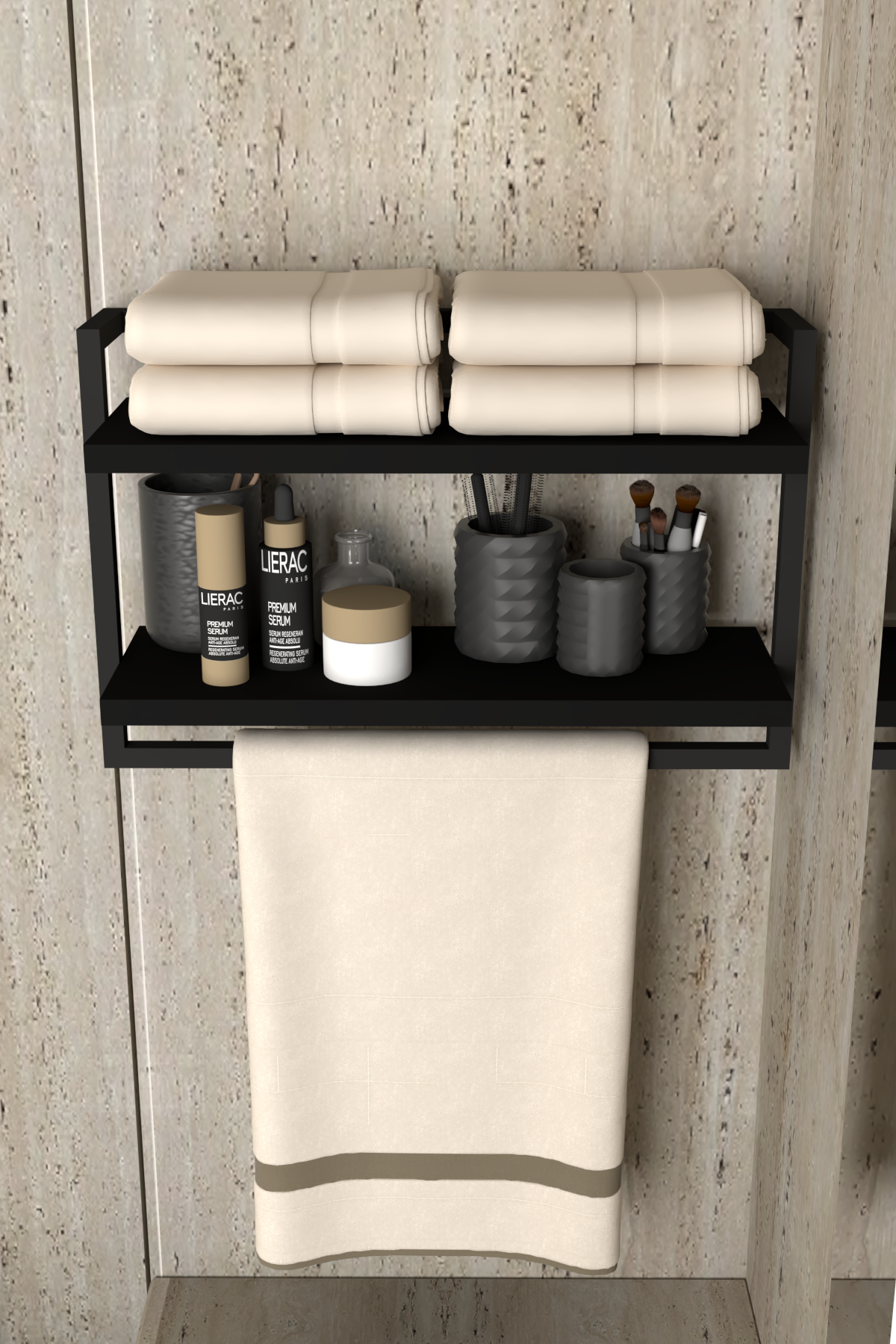 Havluluk Çift Katlı Raflı Havlu Askısı Siyah - Siyah