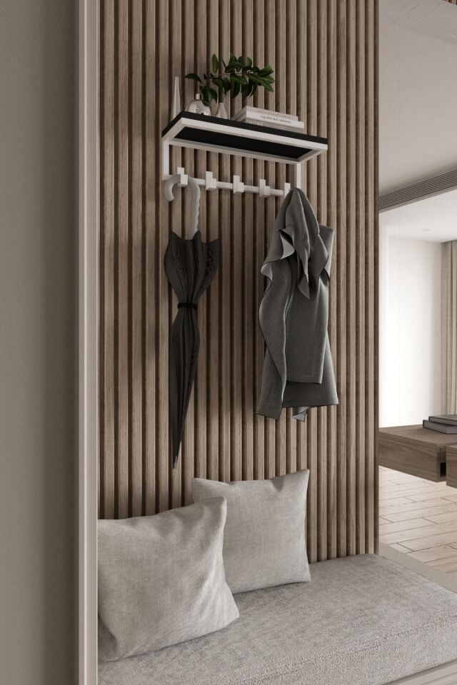 Modern Metal Portmanto Duvar Tipi Askılık 5 Kanca Beyaz - Siyah
