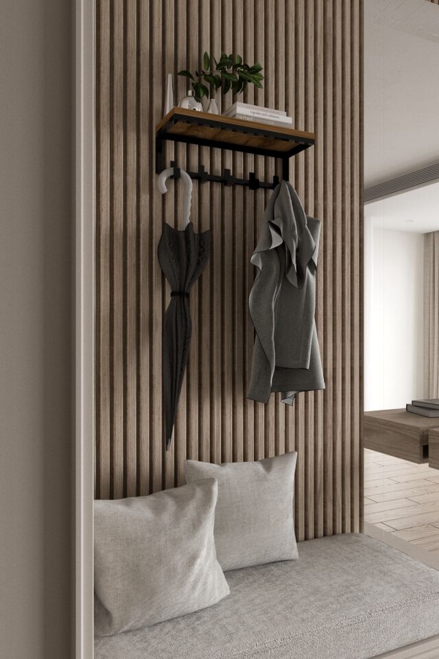 Modern Metal Portmanto Duvar Tipi Askılık 5 Kanca Siyah - Ud