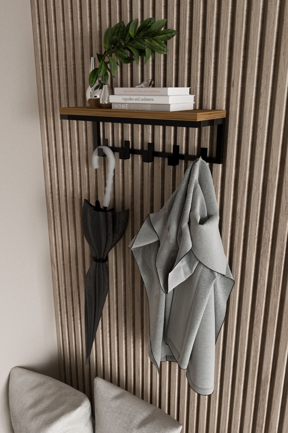 Modern Metal Portmanto Duvar Tipi Askılık 5 Kanca Siyah - Ud