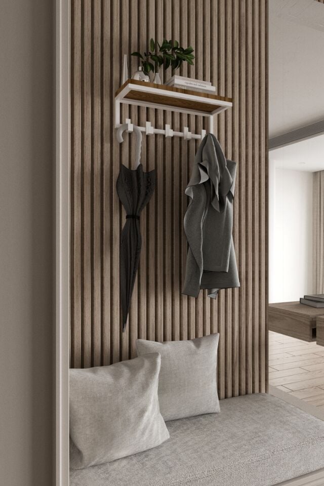 Modern Metal Portmanto Duvar Tipi Askılık 5 Kanca Beyaz - Ud