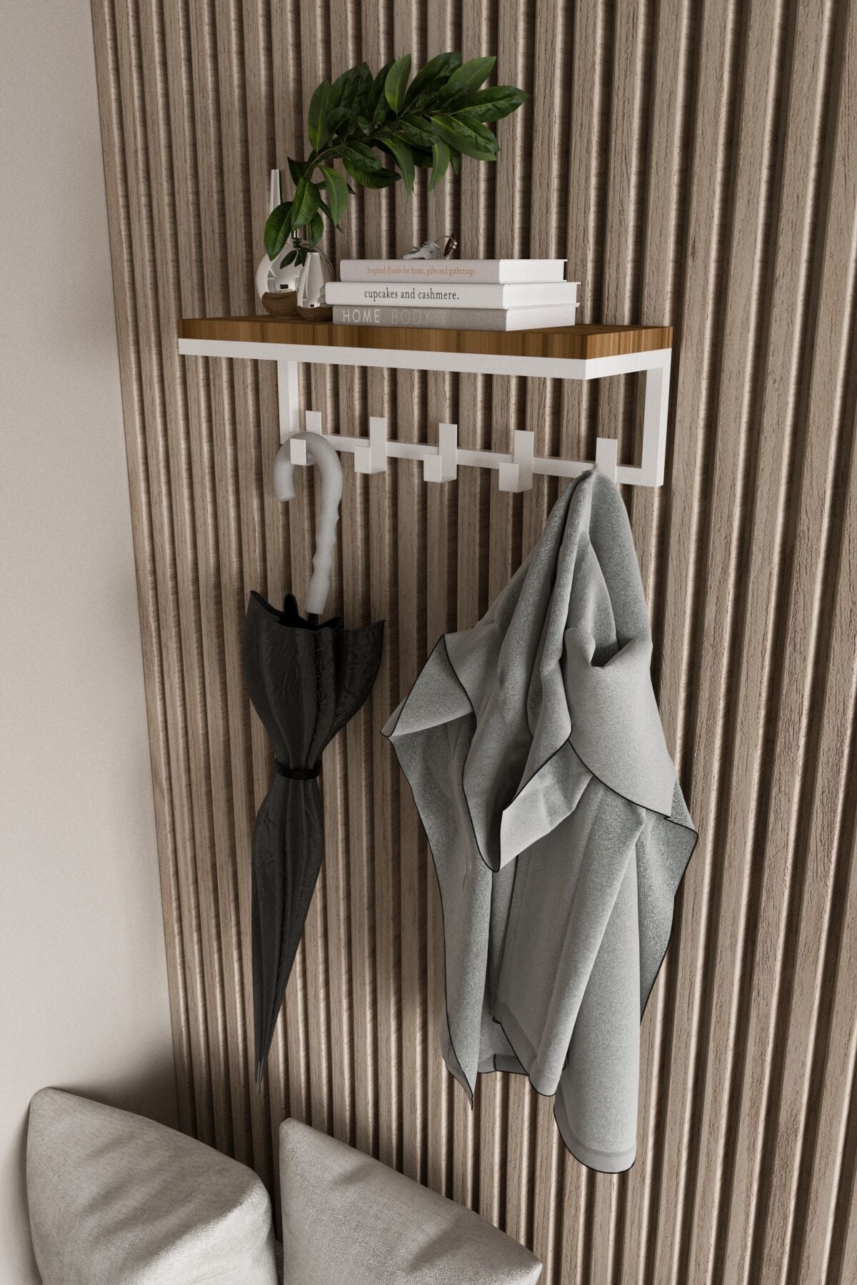 Modern Metal Portmanto Duvar Tipi Askılık 5 Kanca Beyaz - Ud