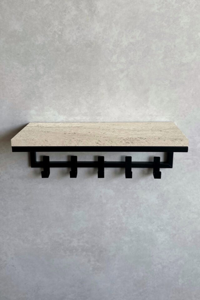 Modern Metal Portmanto Duvar Tipi Askılık 5 Kanca Siyah - Mermer