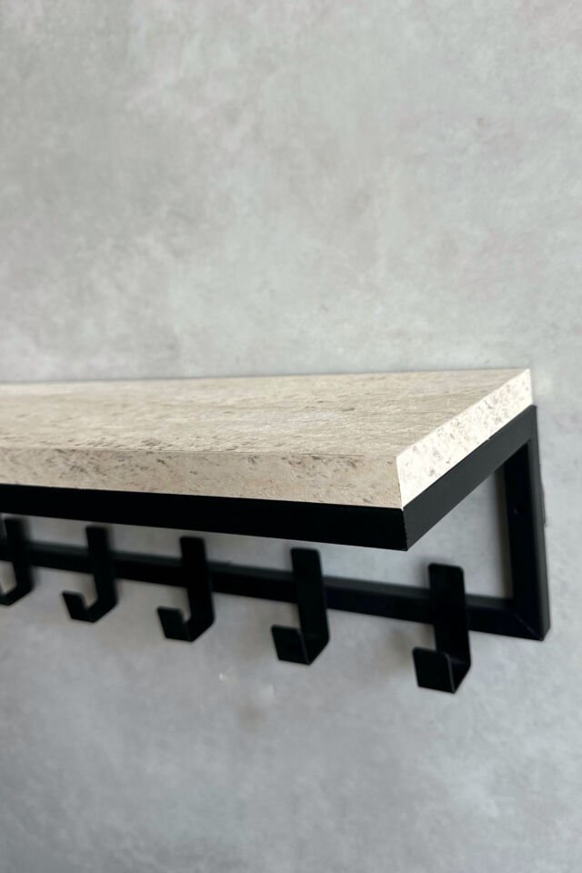 Modern Metal Portmanto Duvar Tipi Askılık 5 Kanca Siyah - Mermer