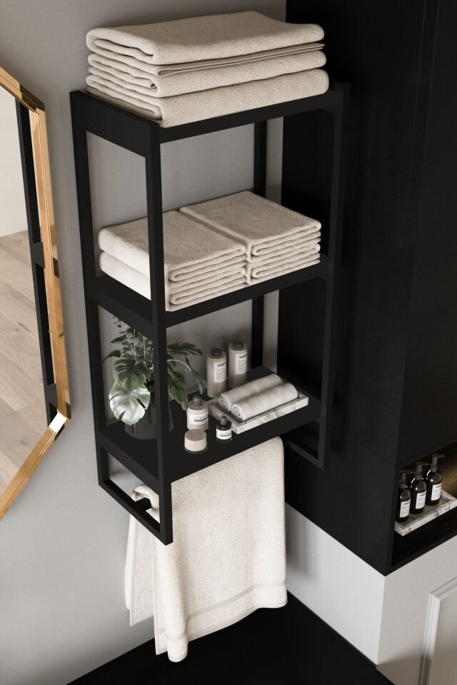 3 Katlı Metal Raf Havluluk Kitaplık Aksesuar Rafı Siyah - Siyah