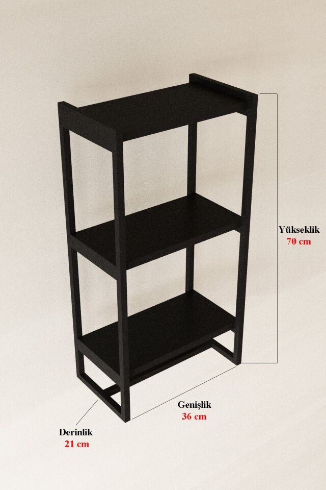 3 Katlı Metal Raf Havluluk Kitaplık Aksesuar Rafı Siyah - Siyah