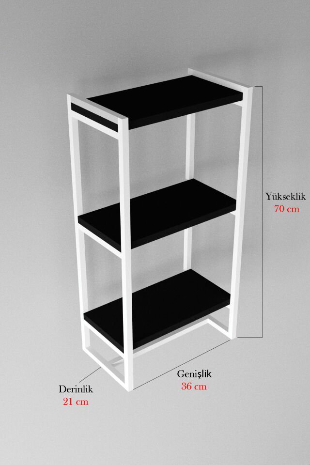 3 Katlı Metal Raf Havluluk Kitaplık Aksesuar Rafı Beyaz - Siyah