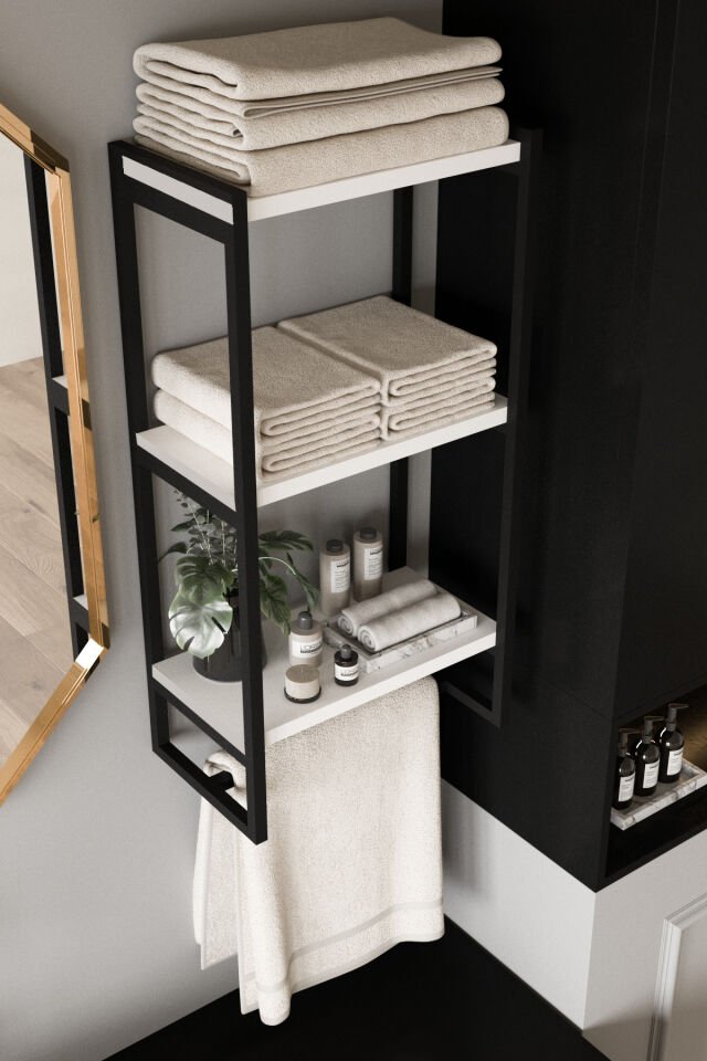 3 Katlı Metal Raf Havluluk Kitaplık Aksesuar Rafı Siyah - Beyaz