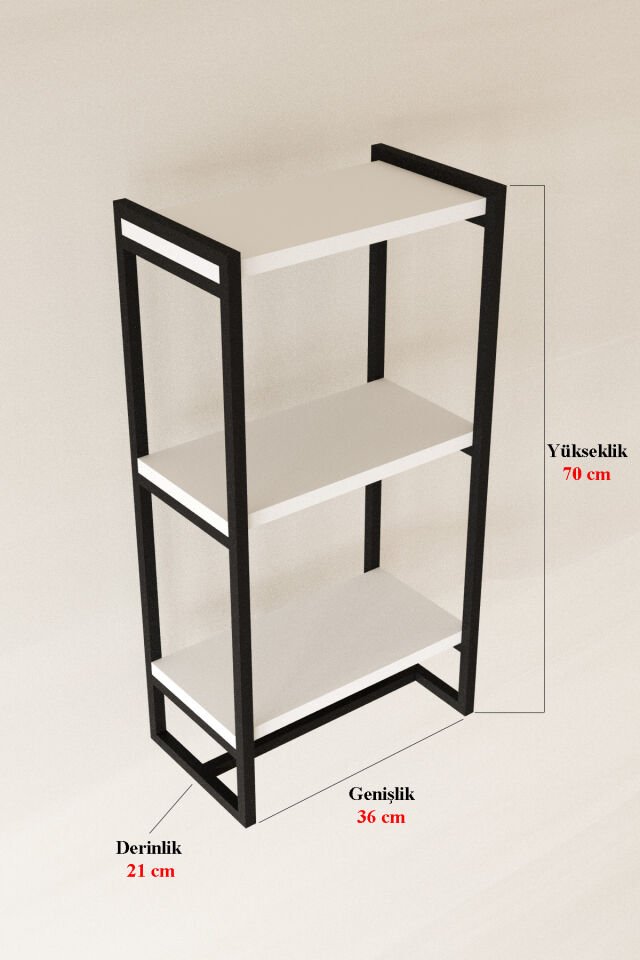 3 Katlı Metal Raf Havluluk Kitaplık Aksesuar Rafı Siyah - Beyaz