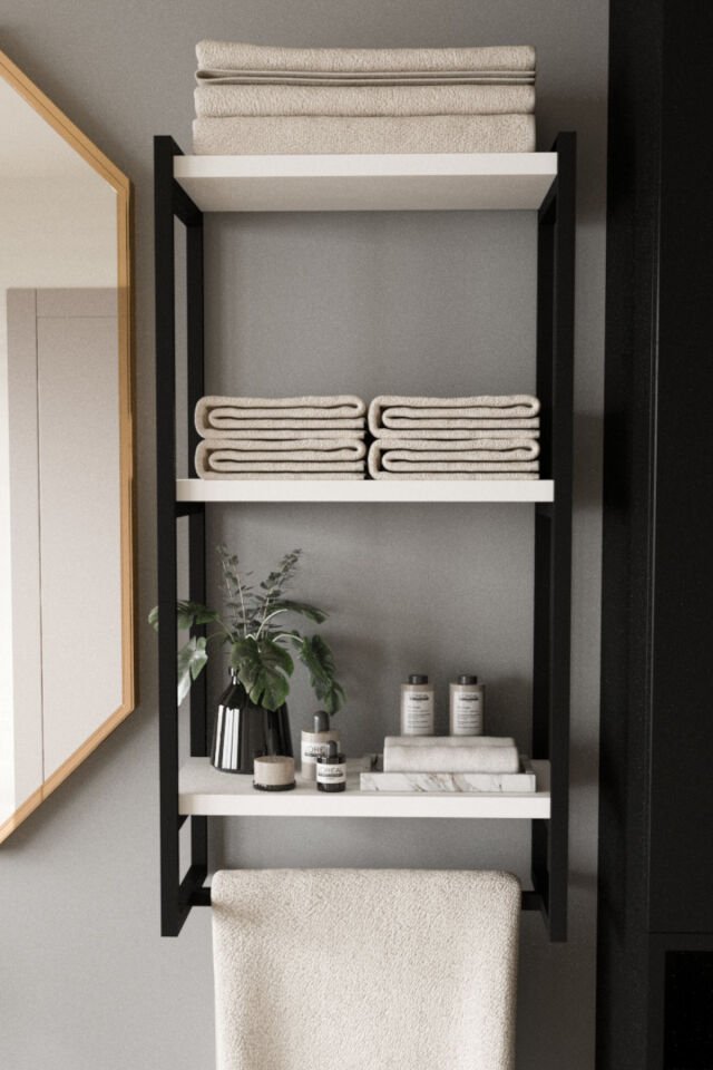 3 Katlı Metal Raf Havluluk Kitaplık Aksesuar Rafı Siyah - Beyaz