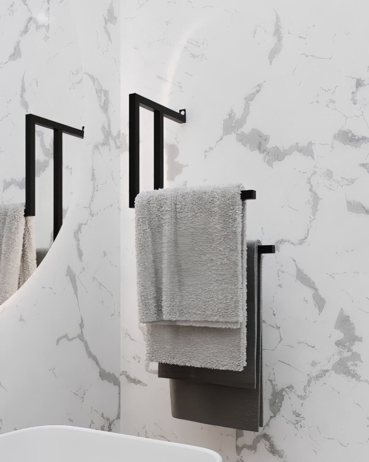 Şık ve Fonksiyonel 2 Kollu Havlu & Kağıt Havlu Tutucu Siyah