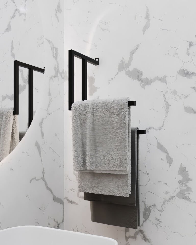 Şık ve Fonksiyonel 2 Kollu Havlu & Kağıt Havlu Tutucu Siyah