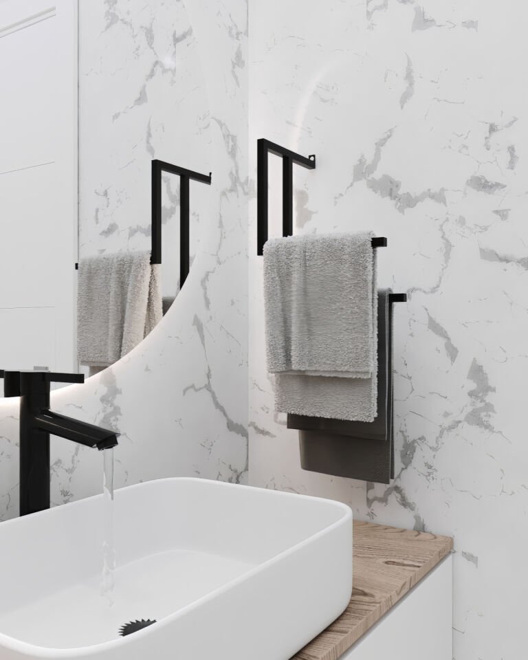 Şık ve Fonksiyonel 2 Kollu Havlu & Kağıt Havlu Tutucu Siyah