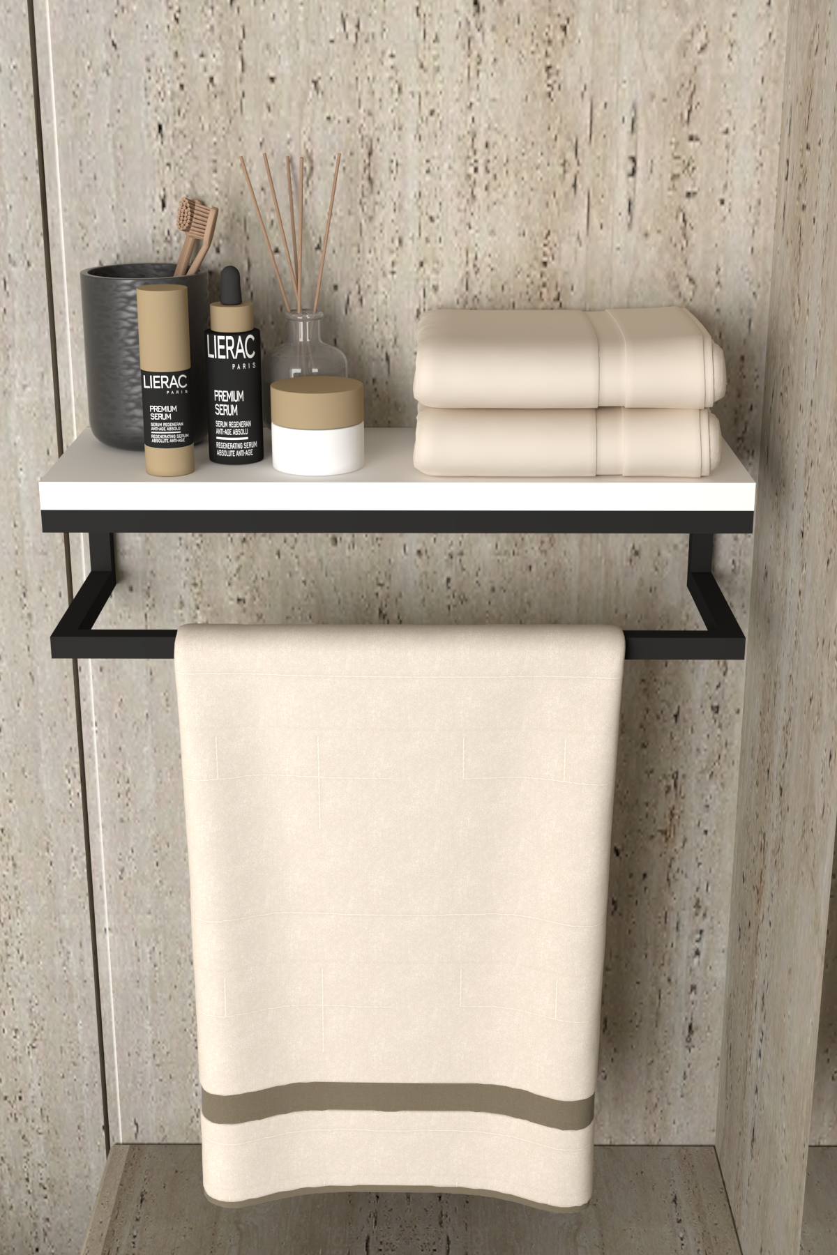 Havluluk Duvara Monte Metal Raf Siyah - Beyaz