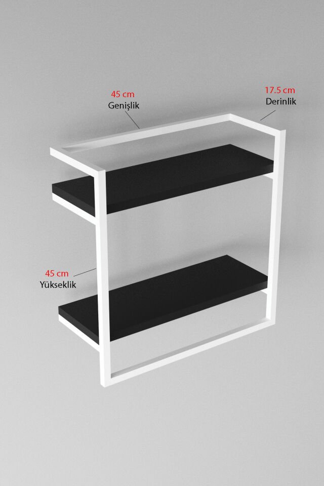 Havluluk Çift Katlı Raflı Modern Metal Çerçeveli Beyaz - Siyah