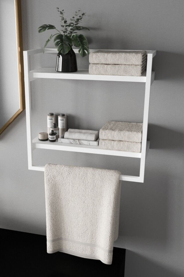 Havluluk Çift Katlı Raflı Modern Metal Çerçeveli Beyaz - Beyaz