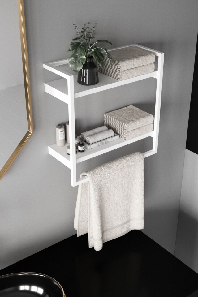 Havluluk Çift Katlı Raflı Modern Metal Çerçeveli Beyaz - Beyaz