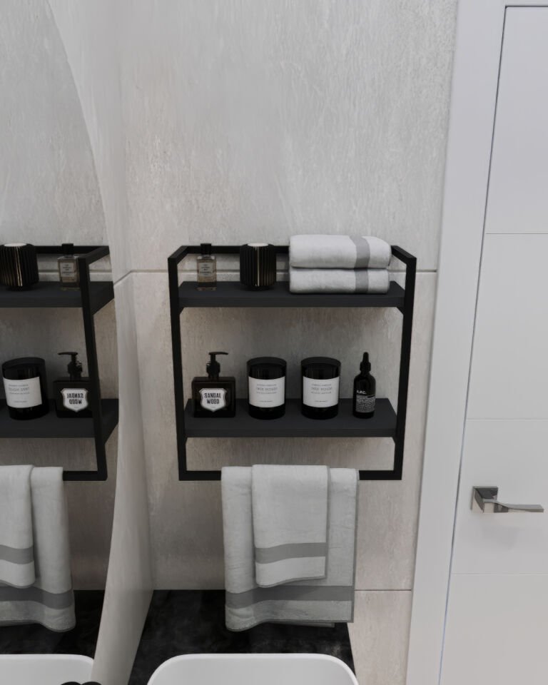 Havluluk Çift Katlı Raflı Modern Metal Çerçeveli Siyah - Antrasit